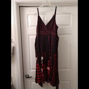 Ted Baker London Dress Blue Red Midi Empire Waist Faux Wrap Sz 4 #544